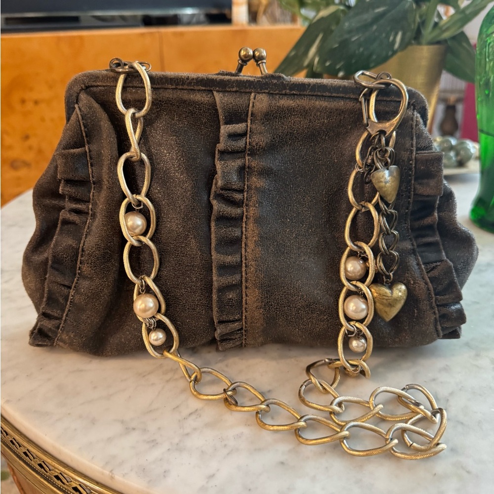 Vintage Chain Strap Clutch - Brown